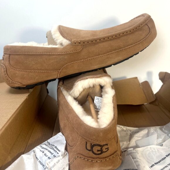 Ugg Ascot Chestnut Suede Leather Men Slippers With Shearling Lining Size 14 - Picture 1 of 13